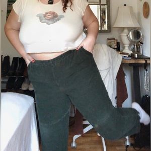 Elastic waist green corduroy pants